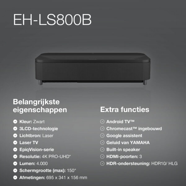 Epson EH-LS800B 4K PRO-UHD smart laserprojector, 4000 lumen, scherm van maximaal 150 inch - Afbeelding 17