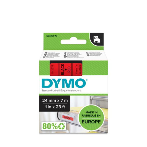 DYMO D1 -Standard Labels - Black on Red - 24mm x 7m - Afbeelding 2