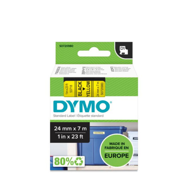 DYMO D1 -Standard Labels - Black on Yellow - 24mm x 7m - Afbeelding 2