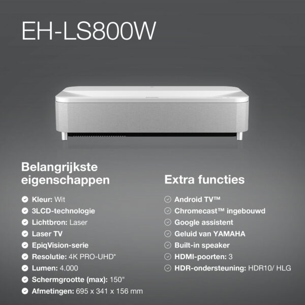 Epson EH-LS800W 4K PRO-UHD smart laserprojector, 4000 lumen, scherm van maximaal 150 inch - Afbeelding 17