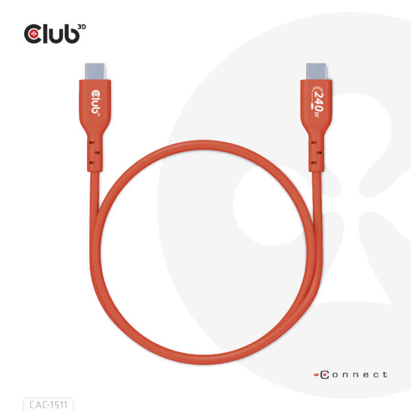 CLUB3D USB2 Type-C Bi-Directional USB-IF Certified Cable Data 480Mb, PD 240W(48V/5A) EPR M/M 4m / 13.13ft - Afbeelding 4