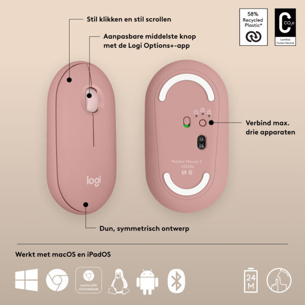 Logitech Pebble 2 M350s muis Reizen Ambidextrous RF-draadloos + Bluetooth Optisch 4000 DPI - Afbeelding 7