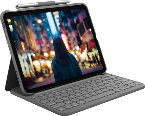 Logitech Slim Folio QWERTZ Duits Bluetooth Grijs