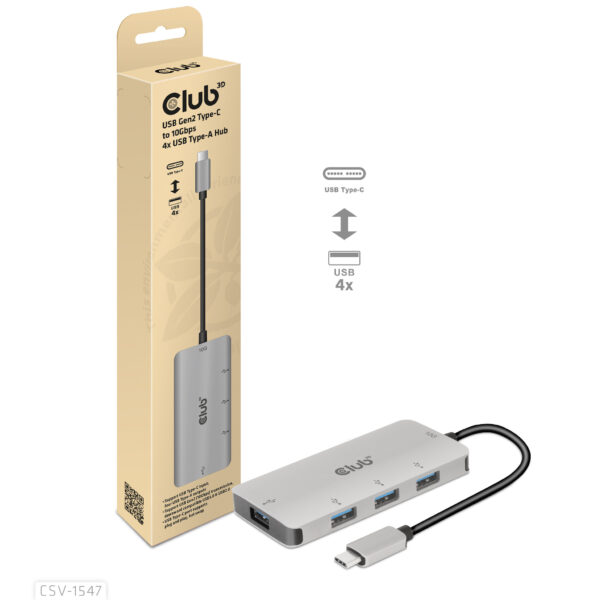 CLUB3D USB Gen2 Type-C to 10Gbps 4x USB Type-A Hub - Afbeelding 5