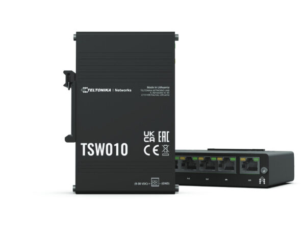 Teltonika TSW010 DIN Rain Switch 5 x Fast Ethernet (10/100) Power over Ethernet (PoE) Zwart