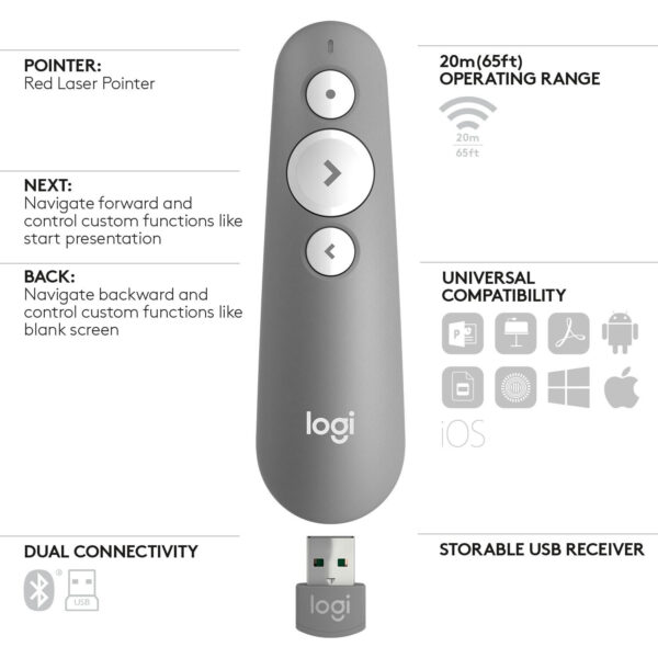 Logitech R500 Draadloze presenter Bluetooth/RF Grijs - Afbeelding 6