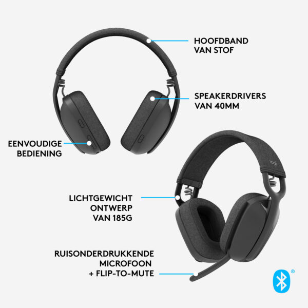 Logitech Zone Vibe 100 Headset Draadloos Hoofdband Oproepen/muziek Bluetooth Grafiet - Afbeelding 13