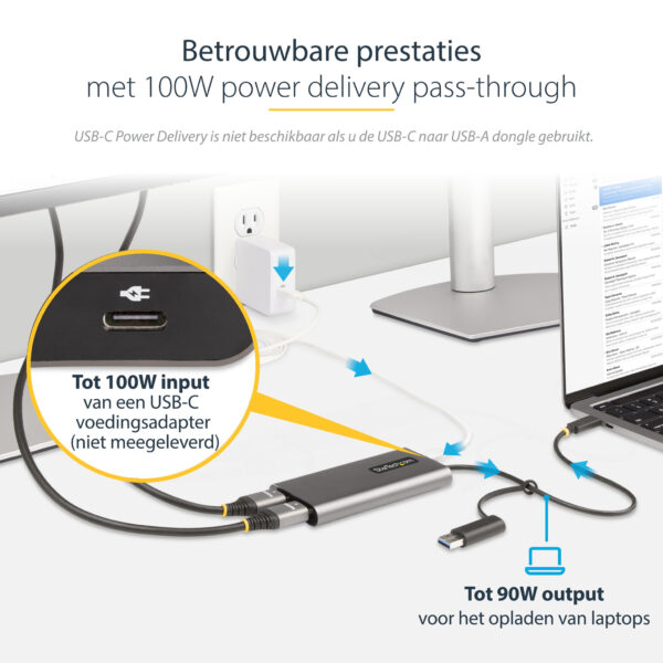 StarTech.com USB-C naar Dual-HDMI Adapter, USB-C of A naar 2x HDMI, 4K 60Hz, 100W Power Delivery Pass-Through, 30cm Ingebouwde K - Afbeelding 10