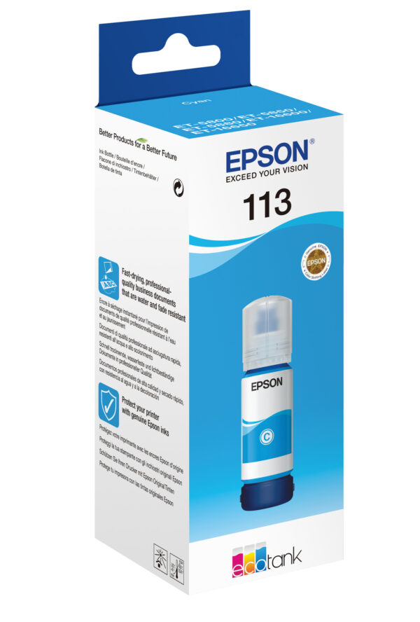 Epson 113 EcoTank Pigment Cyan ink bottle - Afbeelding 2