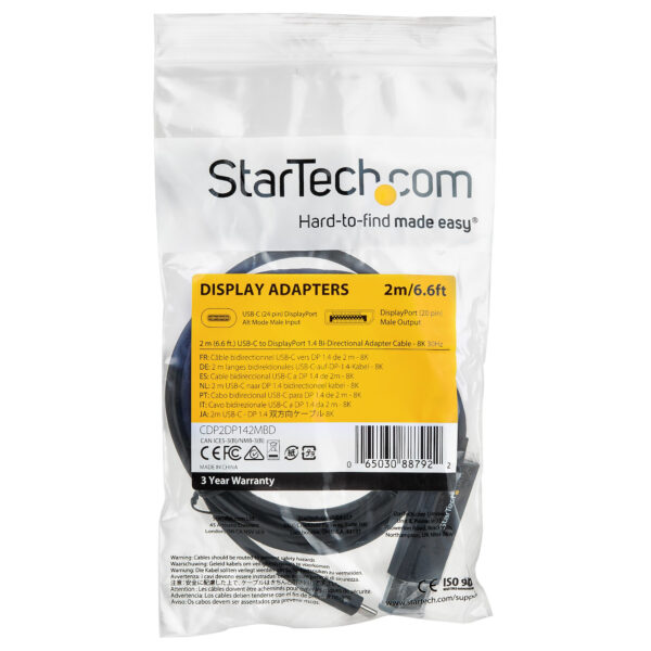 StarTech.com 2m USB-C naar DisplayPort 1.4 kabel 8K 60Hz/4K - Bidirectionele DP naar USB-C of USB-C naar DP Video Adapterkabel - - Afbeelding 3