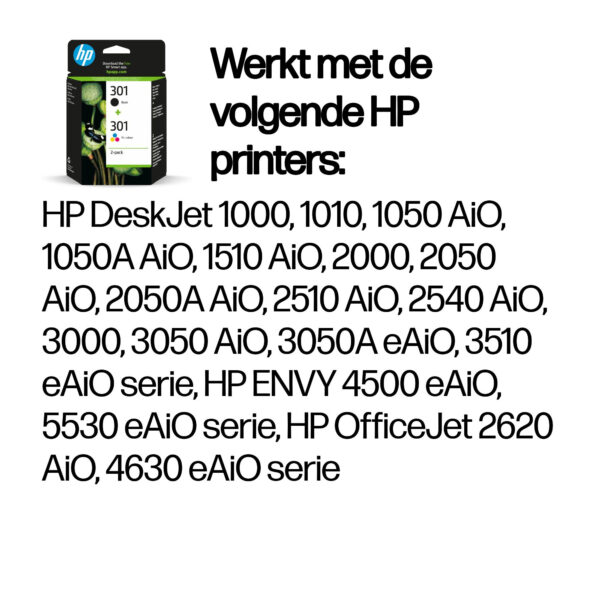 HP 301 originele zwarte/drie-kleuren inktcartridges, 2-pack - Afbeelding 9