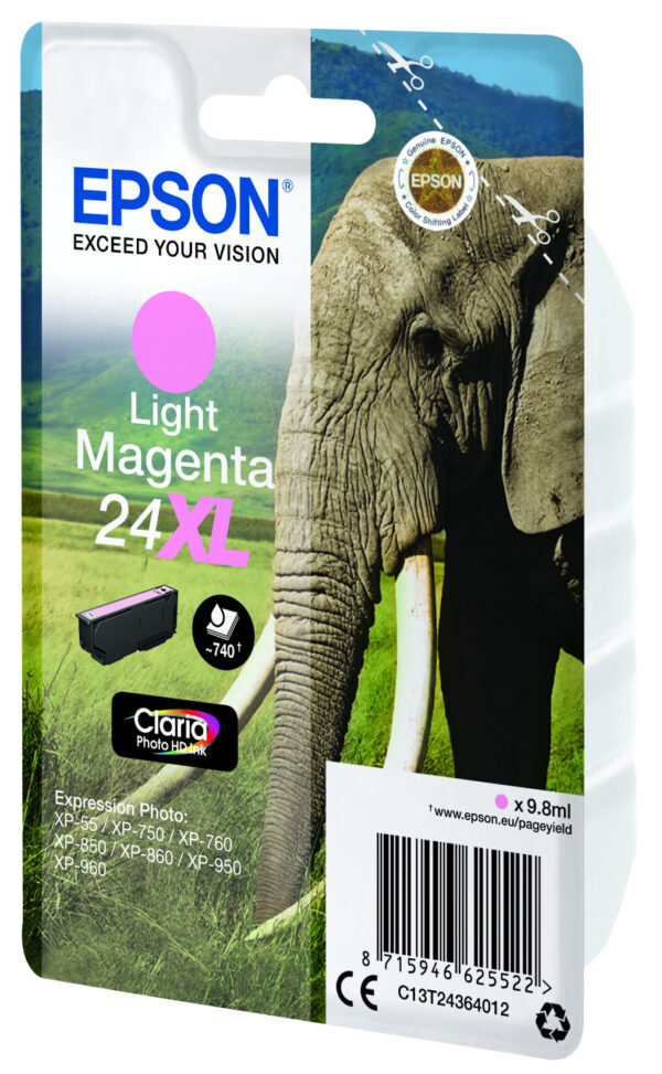 Epson Elephant Singlepack Light Magenta 24XL Claria Photo HD Ink - Afbeelding 4