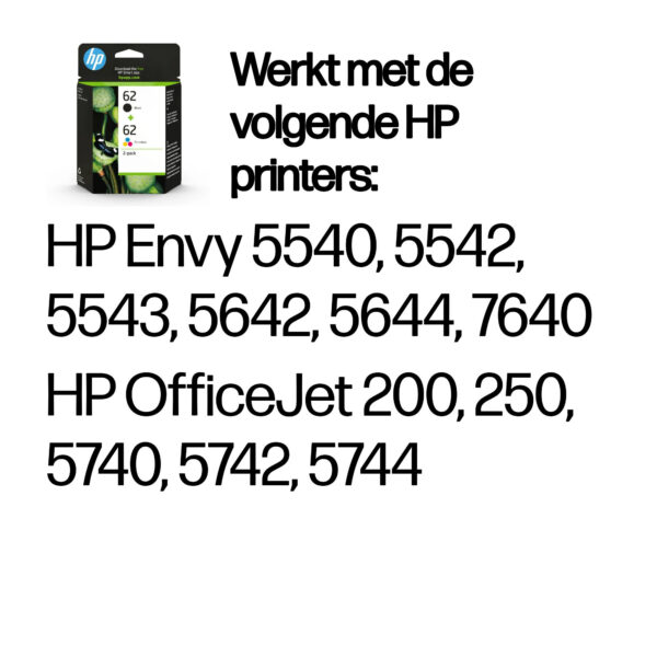 HP 62 originele zwarte/drie-kleuren inktcartridges, 2-pack - Afbeelding 7