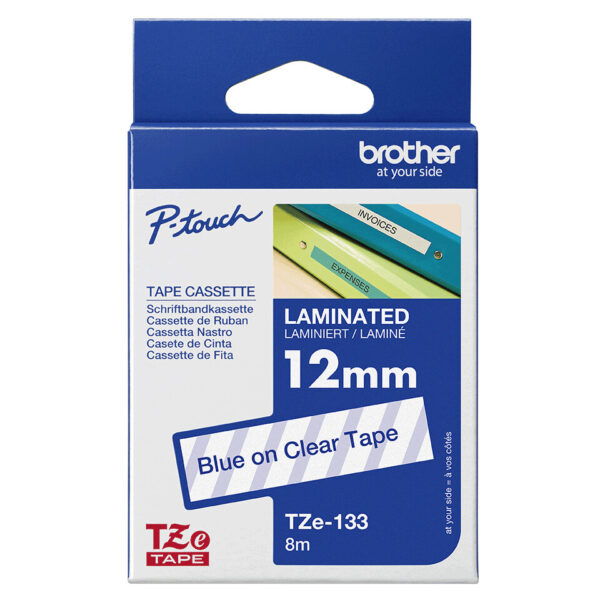 Brother TZE-133 labelprinter-tape Blauw op transparant - Afbeelding 3