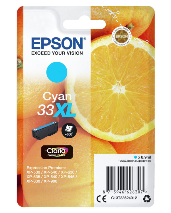 Epson Oranges Singlepack Cyan 33XL Claria Premium Ink - Afbeelding 3