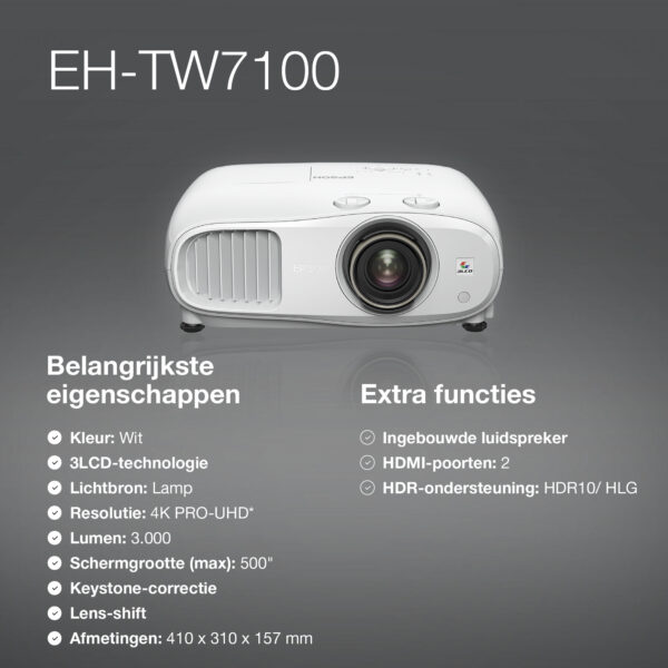 Epson EH-TW7100 4K PRO-UHD-projector, 3000 lumen, scherm van maximaal 500 inch - Afbeelding 22