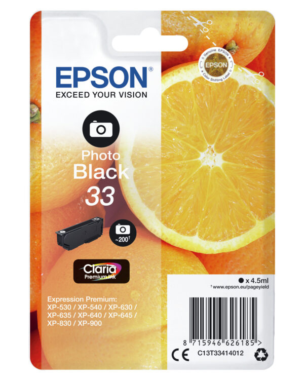 Epson Oranges Singlepack Photo Black 33 Claria Premium Ink - Afbeelding 3