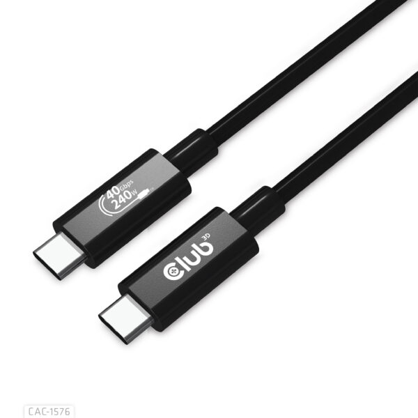 CLUB3D USB4 Gen3x2 Type-C Bi-Directional Cable 8K60Hz, Data 40Gbps, PD 240W(48V/5A) EPR M/M 1m USB IF GECERTIFICEERD - Afbeelding 2