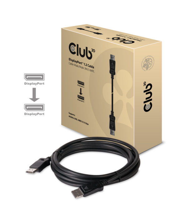 CLUB3D Displayport 1.2 Cable M/M 3Meter 4K60Hz 21.6Gbps - Afbeelding 2