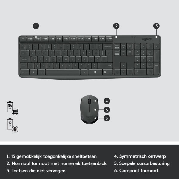 Logitech MK235 toetsenbord Inclusief muis Thuis USB QWERTZ Duits Grijs - Afbeelding 6