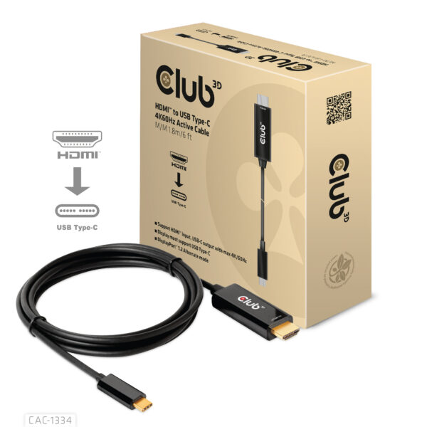 CLUB3D HDMI to USB Type-C 4K60Hz Active Cable M/M 1.8m/6 ft - Afbeelding 2