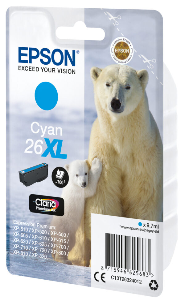 Epson Polar bear Singlepack Cyan 26XL Claria Premium Ink - Afbeelding 2