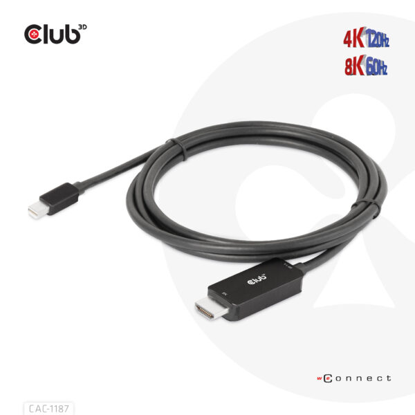 CLUB3D MiniDisplayPort kabel 1.4 naar HDMI met 4K120Hz/8K60Hz HDR10+ M/M 1.8m - Afbeelding 7