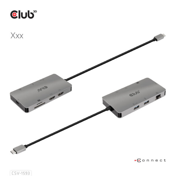 CLUB3D Type-C HUB 8-in-1 met 2x HDMI ( alt modus), 2x USB-A, RJ45, SD/Micro slot en USB Type-C oplaad mogelijkheid max. 100Watt( - Afbeelding 5