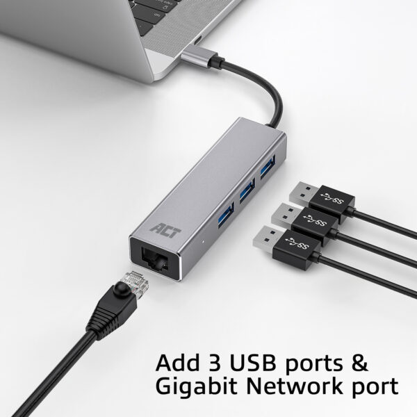 ACT USB-C hub 3.0, 3x USB-A, Gigabit ethernet - Afbeelding 5