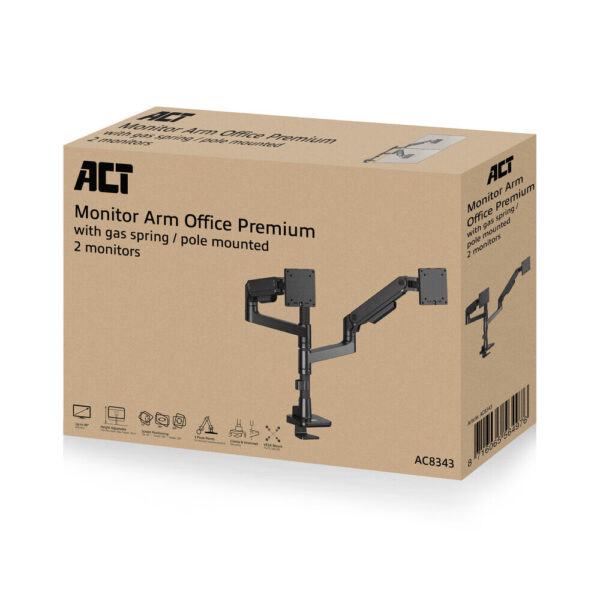 ACT Monitorarm office premium, gasveer, paalbevestiging, 2 monitoren - Afbeelding 4