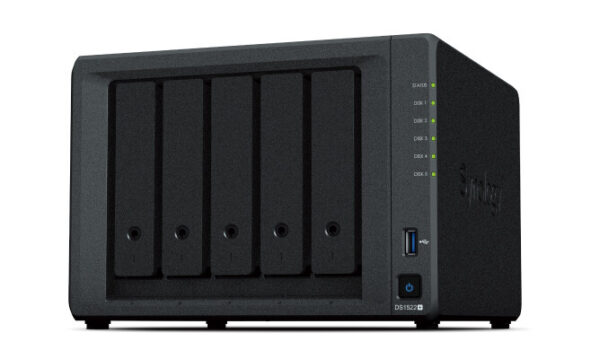 Synology DiskStation DS1522+ data-opslag-server NAS Tower AMD Embedded R-Series SoC R1600 8 GB DDR4 DiskStation Manager Zwart