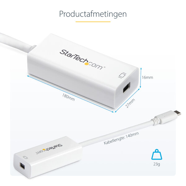 StarTech.com USB-C naar Mini DisplayPort Adapter - 4K 60Hz - Wit - USB 3.1 Type-C naar Mini DP Adapter - Verbeterde versie is CD - Afbeelding 12