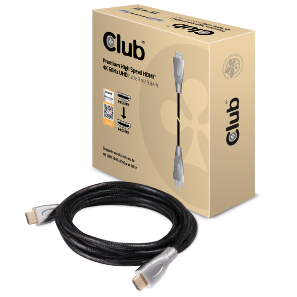 CLUB3D HDMI 2.0 Cable 3Meter UHD 4K/60Hz 18Gbps Certified Premium High Speed - Afbeelding 2