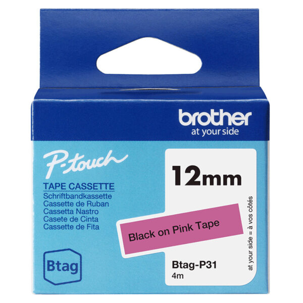 Brother BTAG-P31 labelprinter-tape Zwart op roze