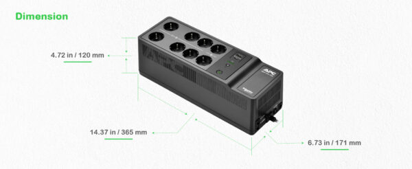 APC Back-UPS BE1050G2-GR - Noodstroomvoeding 8x stopcontact, 1050VA, 2 USB opladers, 1 USB datapoort - Afbeelding 13