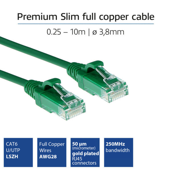 ACT Groene 3 meter LSZH U/UTP CAT6 datacenter slimline patchkabel snagless met RJ45 connectoren - Afbeelding 2