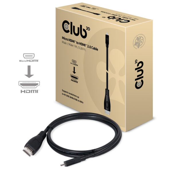 CLUB3D Micro HDMI™ naar HDMI™ 2.0 4K60Hz Kabel 1M - Afbeelding 2