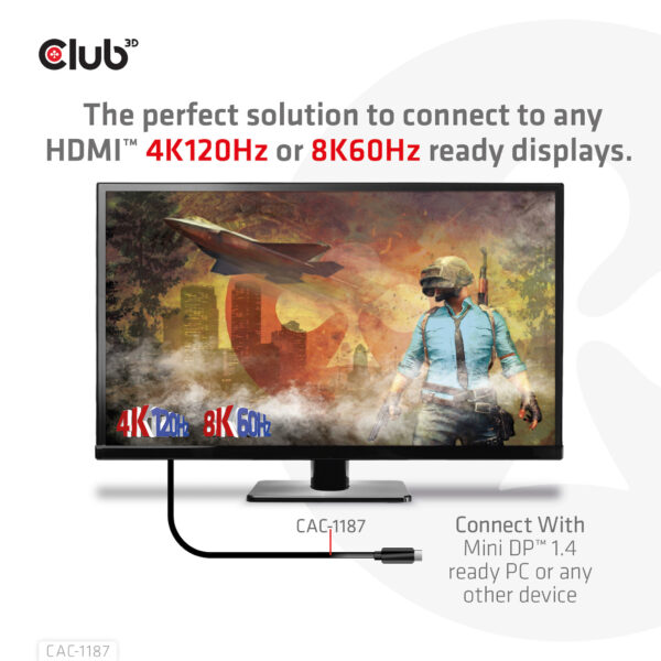 CLUB3D MiniDisplayPort kabel 1.4 naar HDMI met 4K120Hz/8K60Hz HDR10+ M/M 1.8m - Afbeelding 5