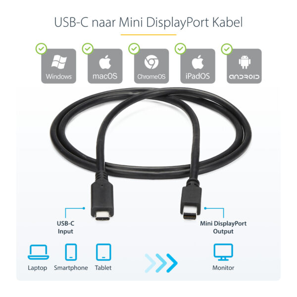 StarTech.com 1,8 m USB-C naar Mini DisplayPort-kabel 4K 60Hz zwart - Afbeelding 9