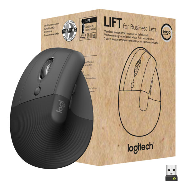 Logitech Lift for Business muis Kantoor Linkshandig RF-draadloos + Bluetooth Optisch 4000 DPI