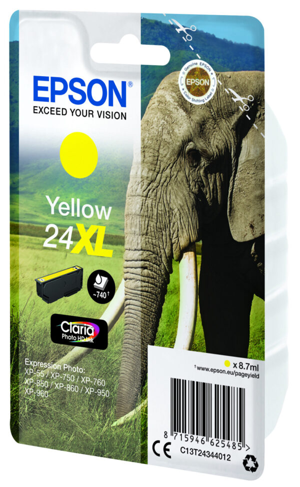 Epson Elephant Singlepack Yellow 24XL Claria Photo HD Ink - Afbeelding 4