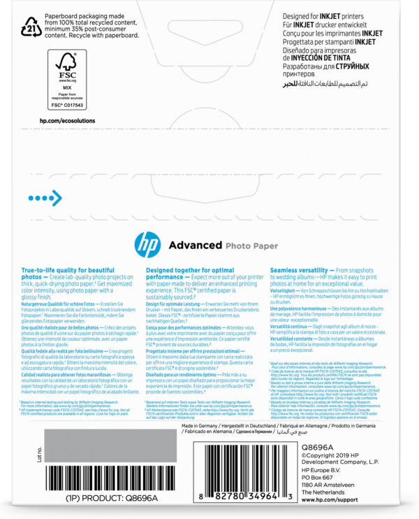 HP Advanced fotopapier, glanzend, 250 g/m2, 13 x 18 cm (127 x 178 mm), 25 vellen - Afbeelding 3