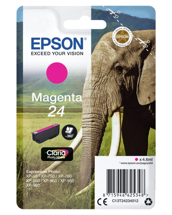 Epson Elephant Singlepack Magenta 24 Claria Photo HD Ink - Afbeelding 3