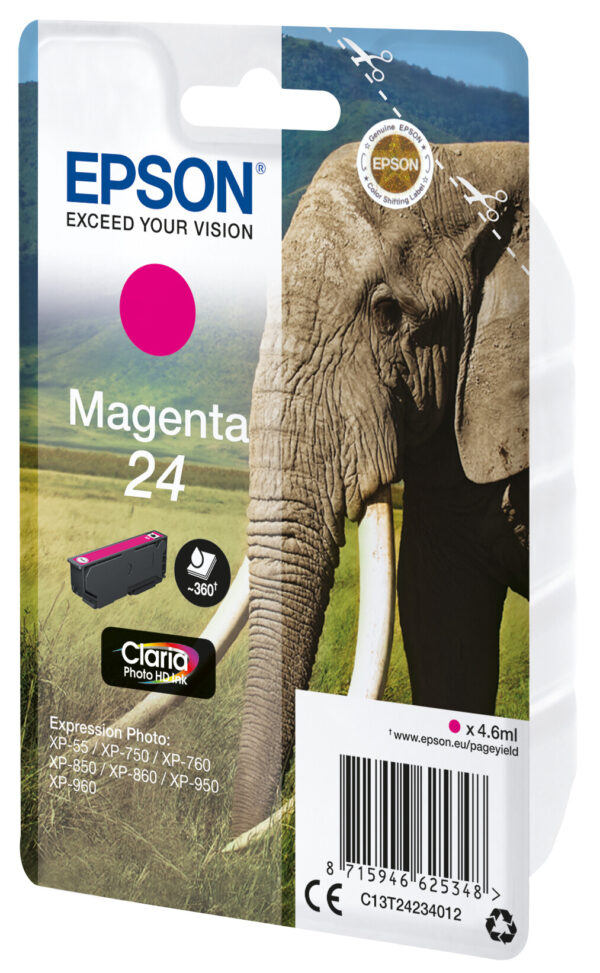 Epson Elephant Singlepack Magenta 24 Claria Photo HD Ink - Afbeelding 2