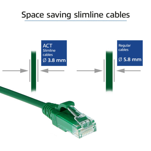 ACT Groene 3 meter LSZH U/UTP CAT6 datacenter slimline patchkabel snagless met RJ45 connectoren - Afbeelding 3