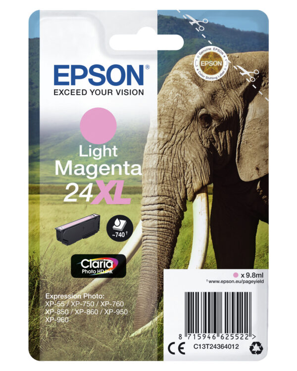 Epson Elephant Singlepack Light Magenta 24XL Claria Photo HD Ink - Afbeelding 3