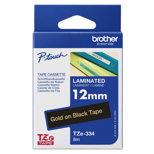 Brother TZE-334 labelprinter-tape Goud op zwart - Afbeelding 3