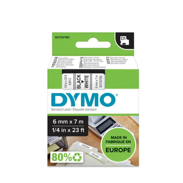 DYMO D1 -Standard Labels - Black on White - 6mm x 7m - Afbeelding 2