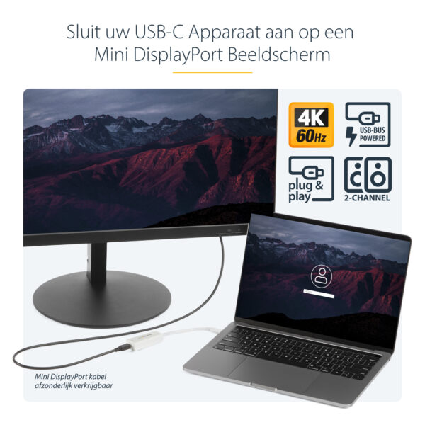 StarTech.com USB-C naar Mini DisplayPort Adapter - 4K 60Hz - Wit - USB 3.1 Type-C naar Mini DP Adapter - Verbeterde versie is CD - Afbeelding 8