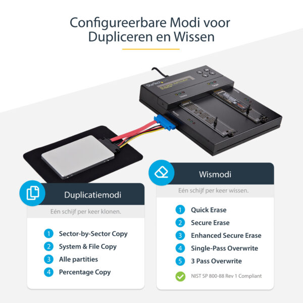 StarTech.com Standalone M.2 SATA & M.2 NVMe Duplicator en Wisser - HDD/SSD Cloner/Wiper voor M.2 PCIe AHCI/NVMe, M.2 SATA, 2.5/3 - Afbeelding 12